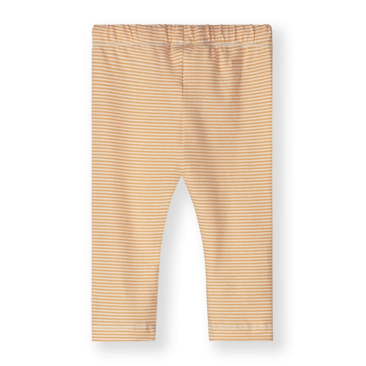 Organic cotton baby leggings made from GOTS-certified cotton, shown in orange striped colour. Back side