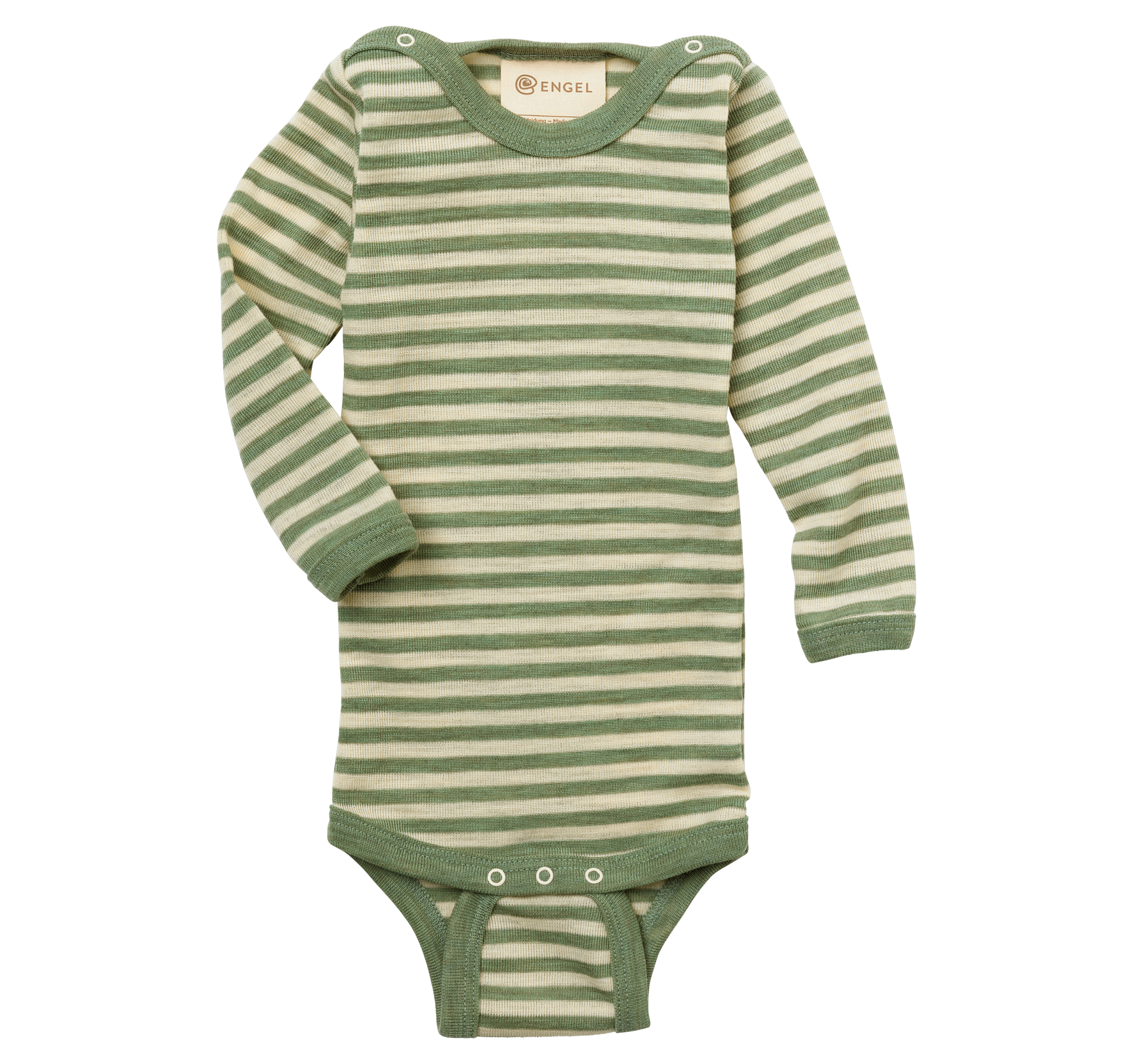 Merino wool baby bodysuit made from organic merino wool, shown in green colour