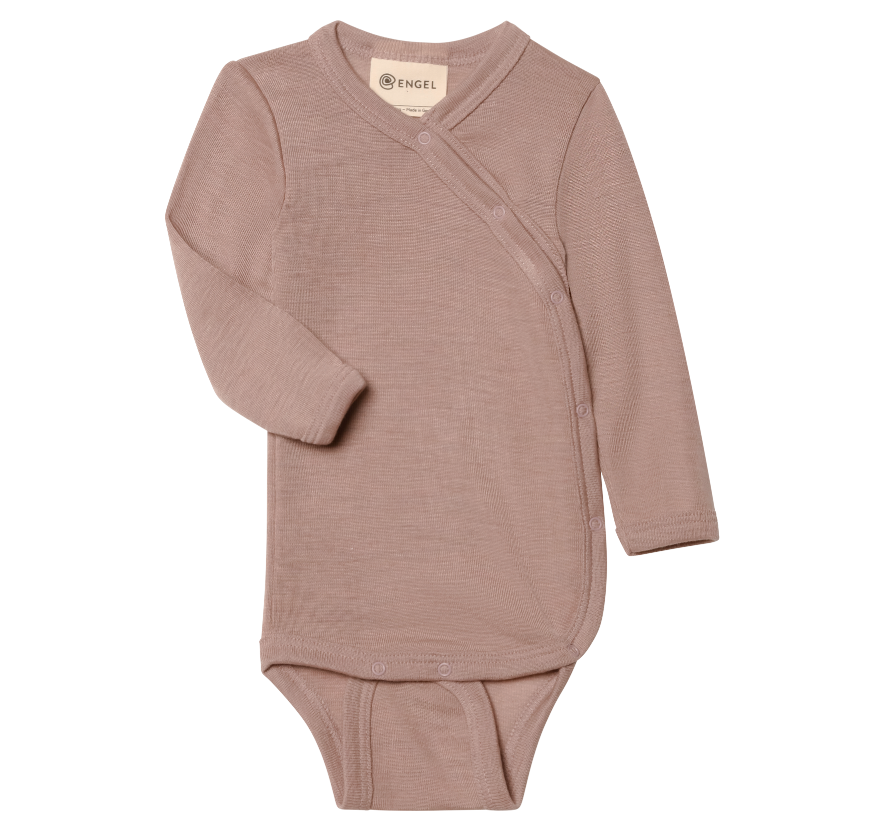 Wool and silk newborn kimono bodysuit made from a natural fibre blend, shown in pink colour