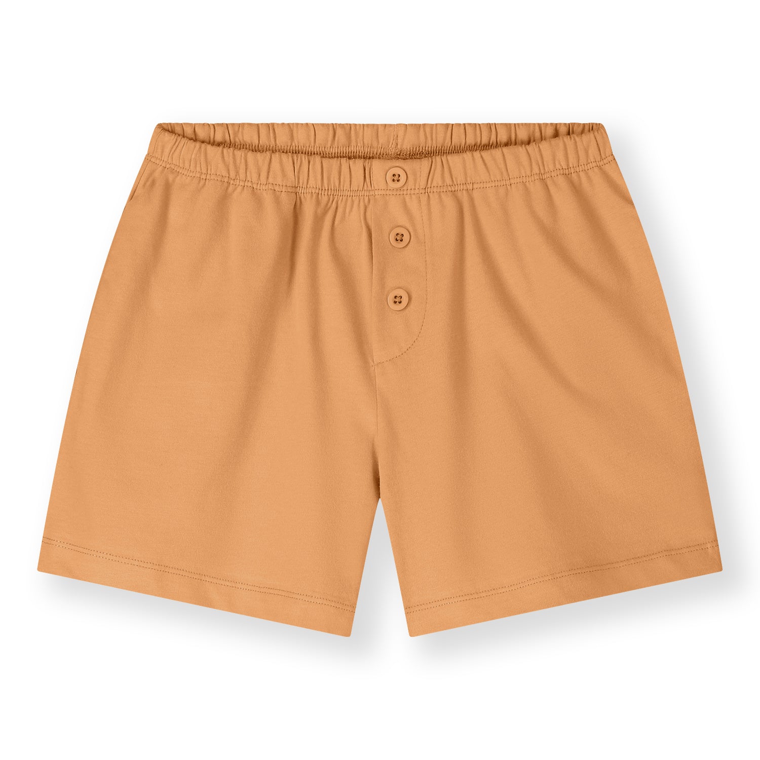Organic cotton jersey shorts made from GOTS-certified cotton, shown in orange colour