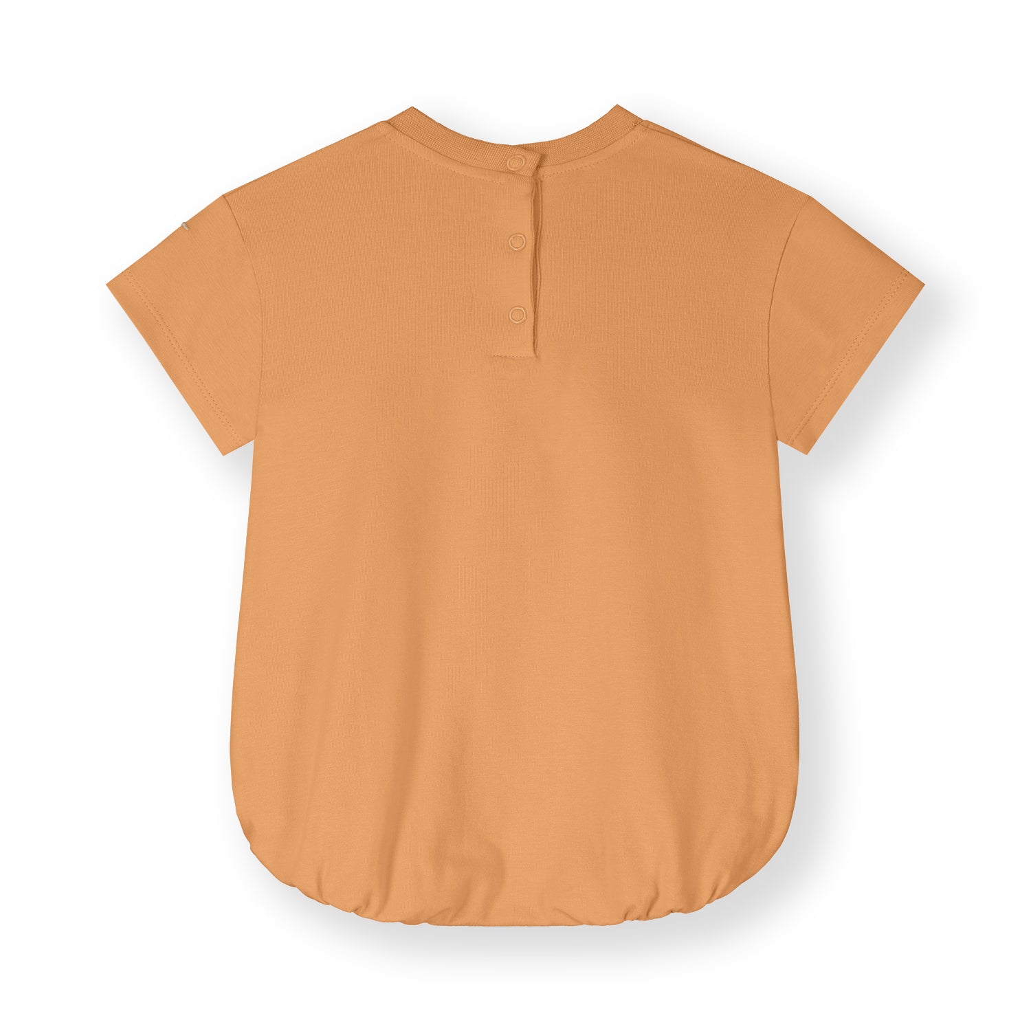 Detail of snap fastenings on organic cotton baby tee suit