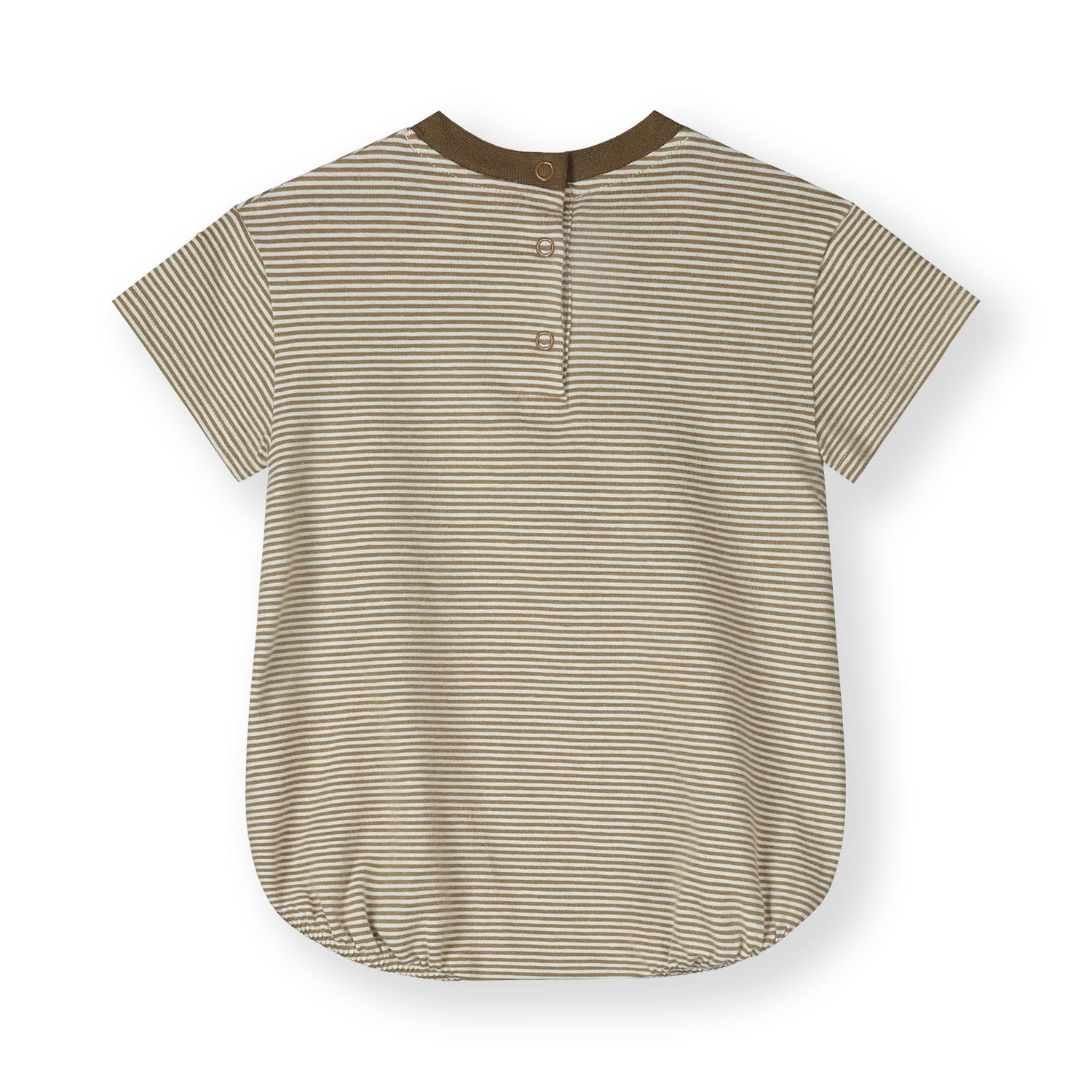 Detail of snap fastenings on organic cotton baby tee suit