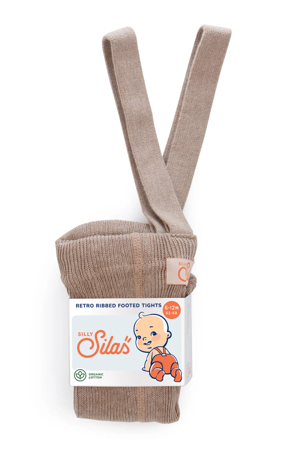Silly Silas footed tights with braces in Peanut made from GOTS-certified organic cotton