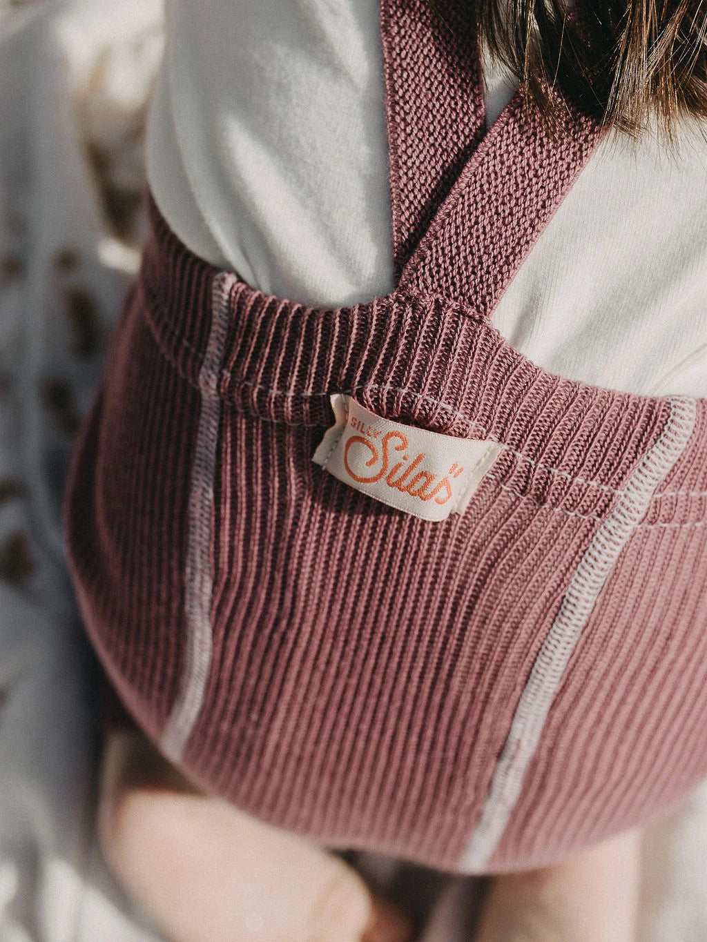 Detail of Silly Silas organic cotton tights with braces in Acai Smoothie