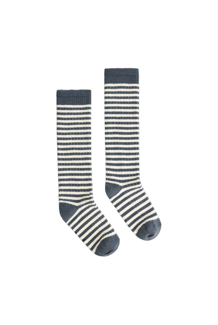 Organic cotton ribbed socks knitted from soft cotton, shown in dark grey striped colour