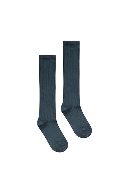 Organic cotton ribbed socks knitted from soft cotton, shown in blue grey colour