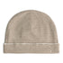 Organic cotton baby beanie made from GOTS-certified cotton, shown in brown/white striped 