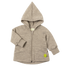 Merino wool hooded baby jacket with zipper made from organic merino wool, shown in beige colour