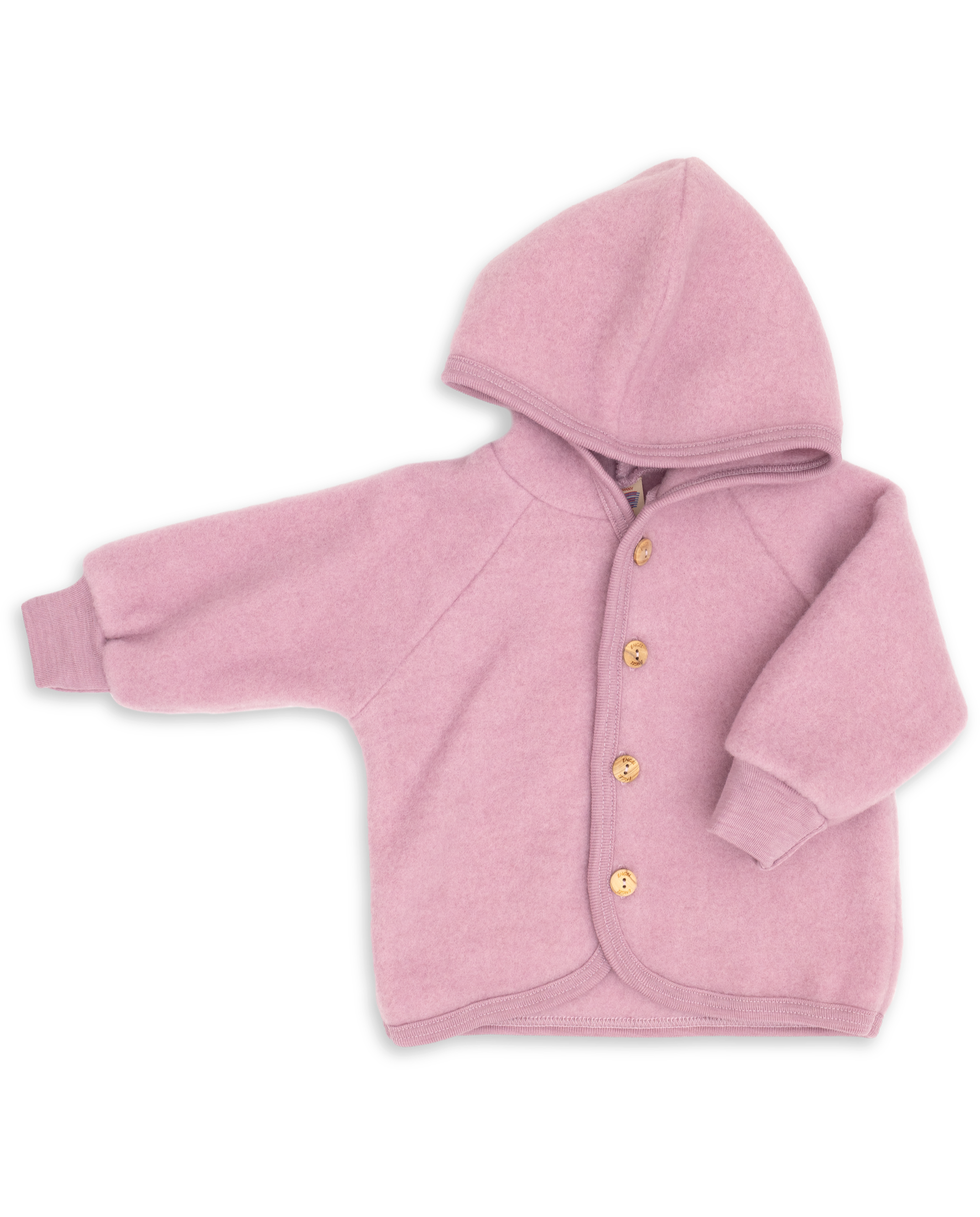 Merino wool fleece jacket made from organic merino wool, shown in pink colour
