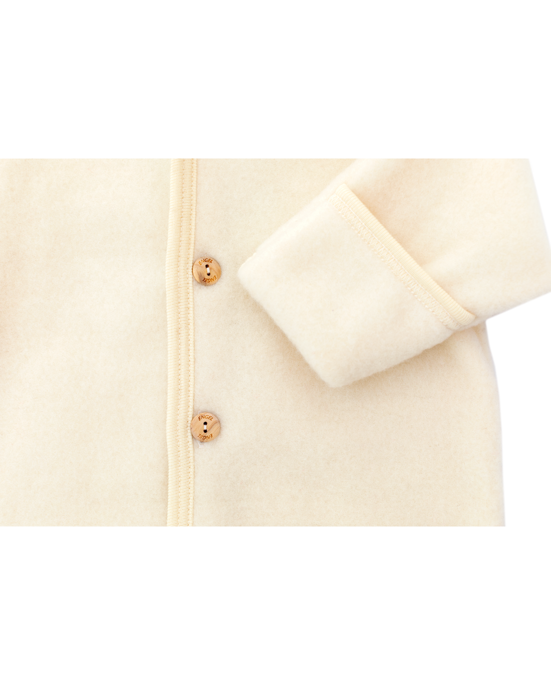Fold-over hand and foot covers on merino wool fleece baby overall