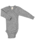 Wool and silk newborn kimono bodysuit made from a natural fibre blend, shown in light grey colour