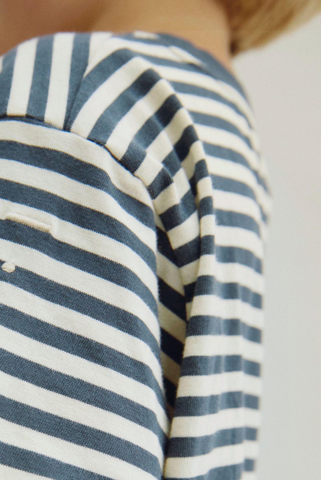 Close up child wearing striped long sleeve from Gray Label in Blue Grey color