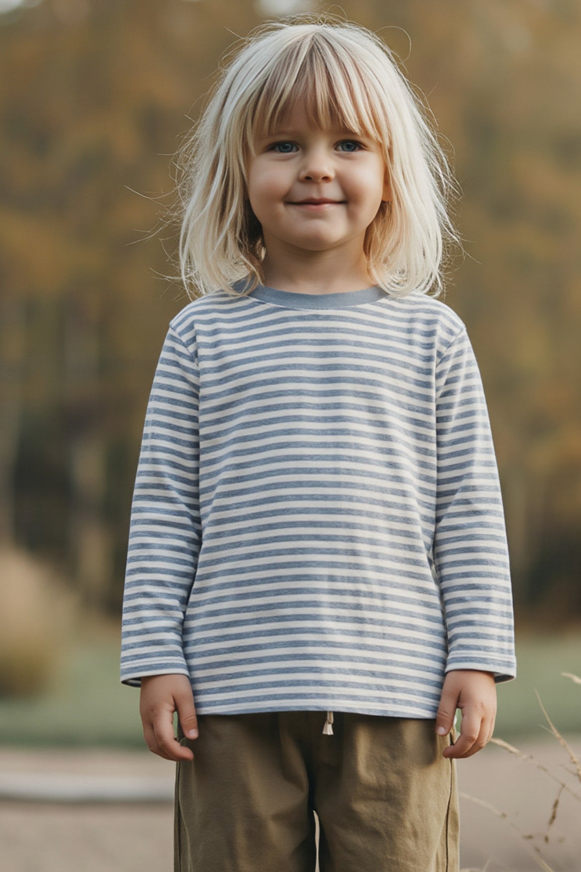 Child wearing Striped long sleeve top by Gray Label in color Stone Grey