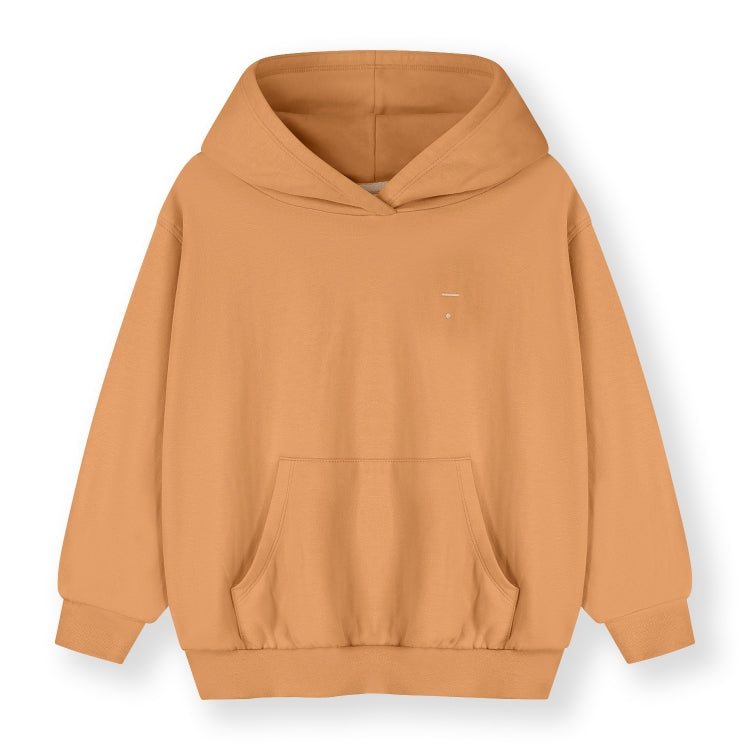 Organic cotton fleece hoodie made from GOTS-certified cotton, shown in orange colour