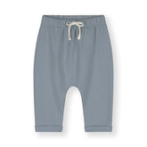 Organic cotton fleece pants made from GOTS-certified Italian fleece, shown in blue colour