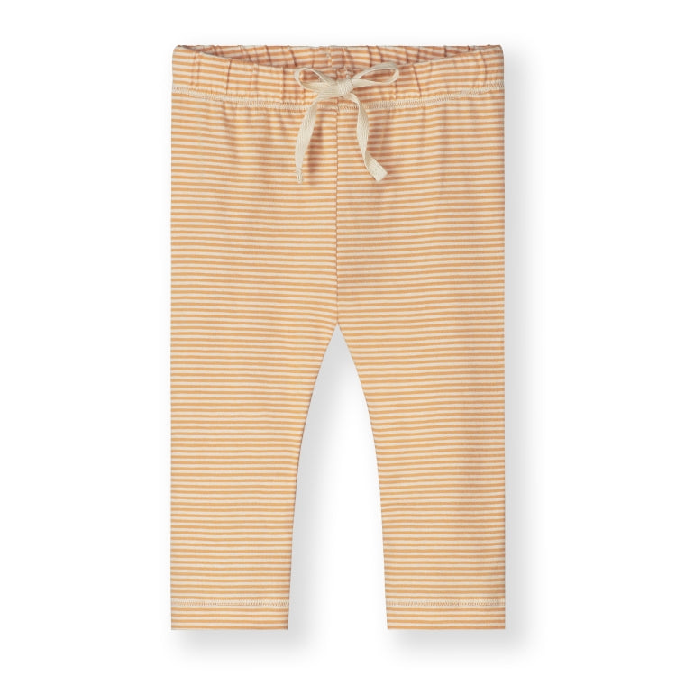 Organic cotton baby leggings made from GOTS-certified cotton, shown in orange striped colour