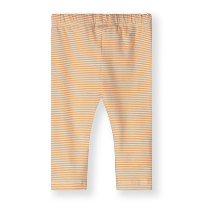 Organic cotton baby leggings made from GOTS-certified cotton, shown in orange striped colour. Back side