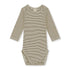 Organic cotton long sleeve onesie made from GOTS-certified cotton, shown in brown striped colour.