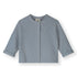 Organic cotton fleece raglan cardigan made from GOTS-certified cotton, shown in blue