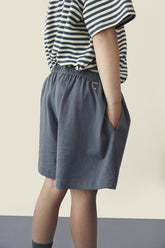 Back view of organic cotton jersey shorts showing relaxed fit