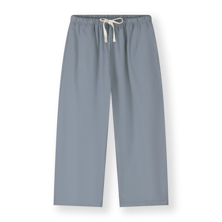 Gray Label organic cotton pull-up trousers in color stone grey - front 