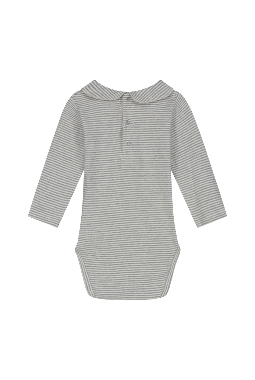 Gray Label organic cotton baby collar onesie in grey cream - back