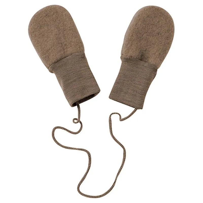 Engel Natur merino wool fleece baby mittens in Walnut melange 