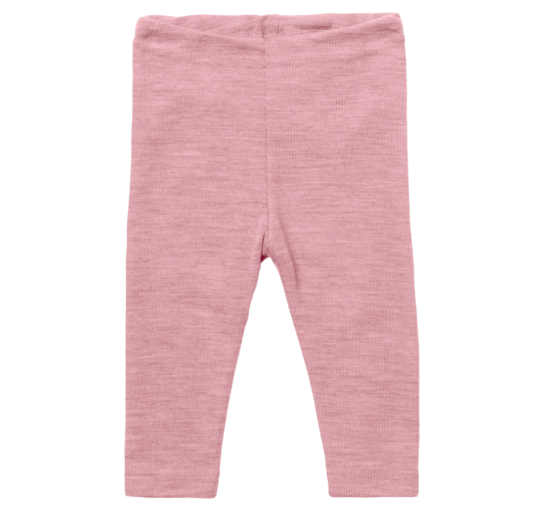 Merino wool baby leggings made from organic merino wool, shown in pink colour