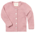 Merino wool baby cardigan made from organic merino wool, shown in pink colour