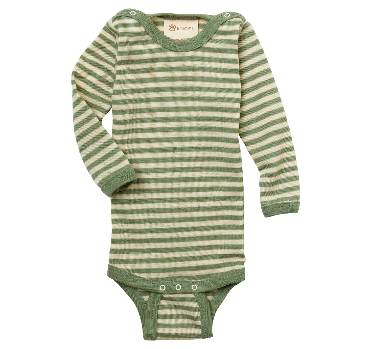 Merino wool baby bodysuit made from organic merino wool, shown in green colour