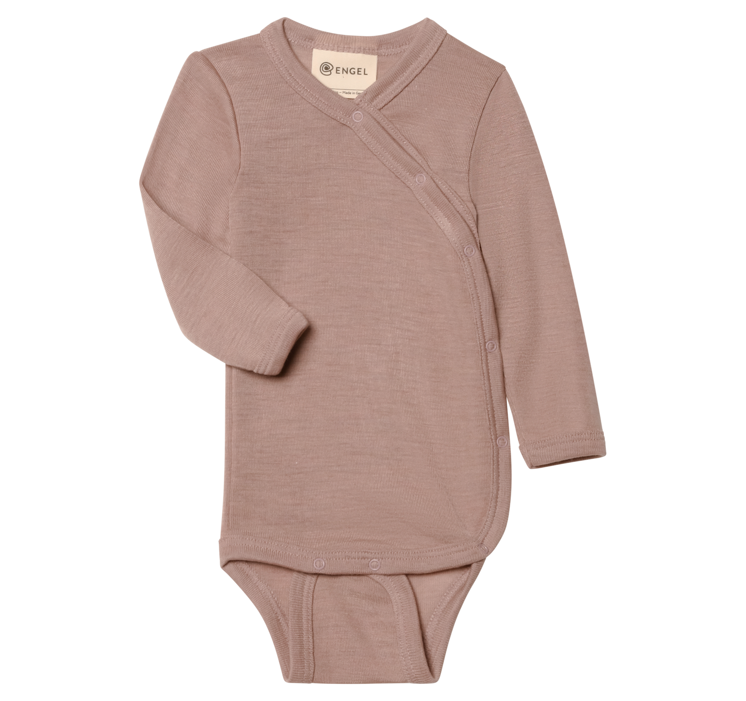 Wool and silk newborn kimono bodysuit made from a natural fibre blend, shown in pink colour