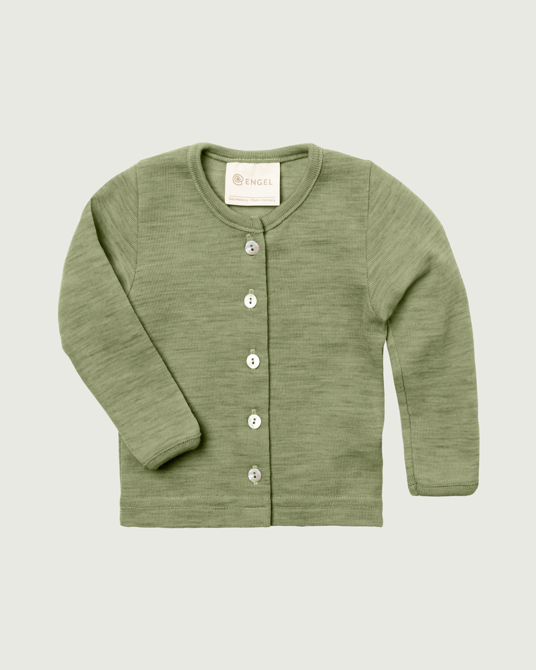 Engel Natur Merino Wool Baby Cardigan in Sage Green 