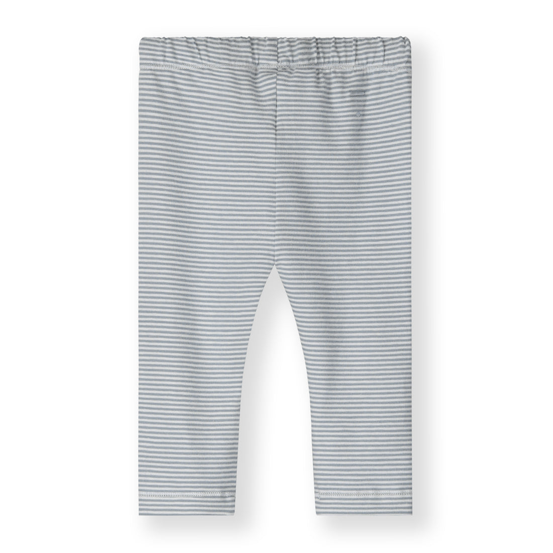 Organic cotton baby leggings made from GOTS-certified cotton, shown in blue striped colour shown from the back