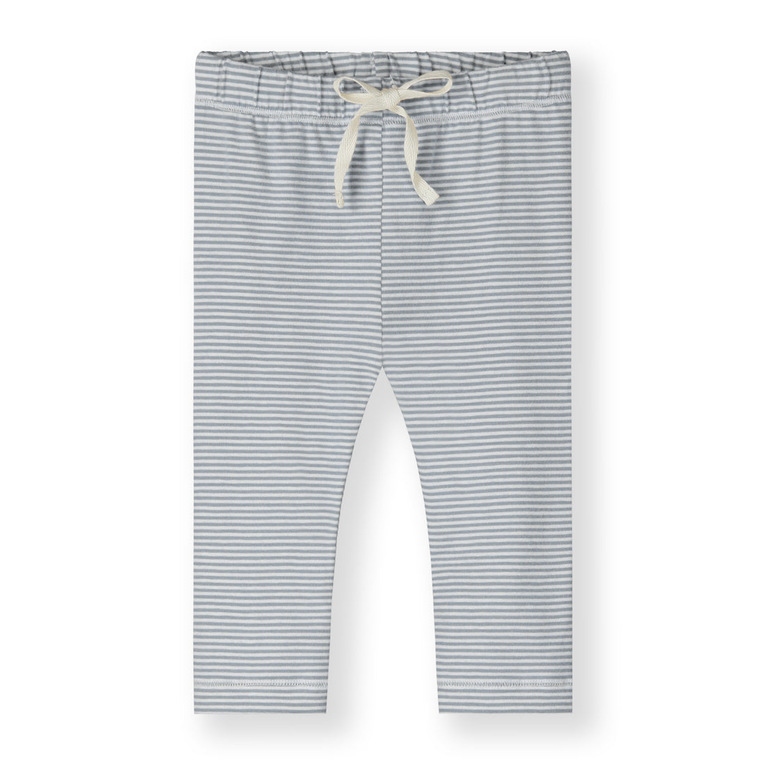 Organic cotton baby leggings made from GOTS-certified cotton, shown in blue white striped colour