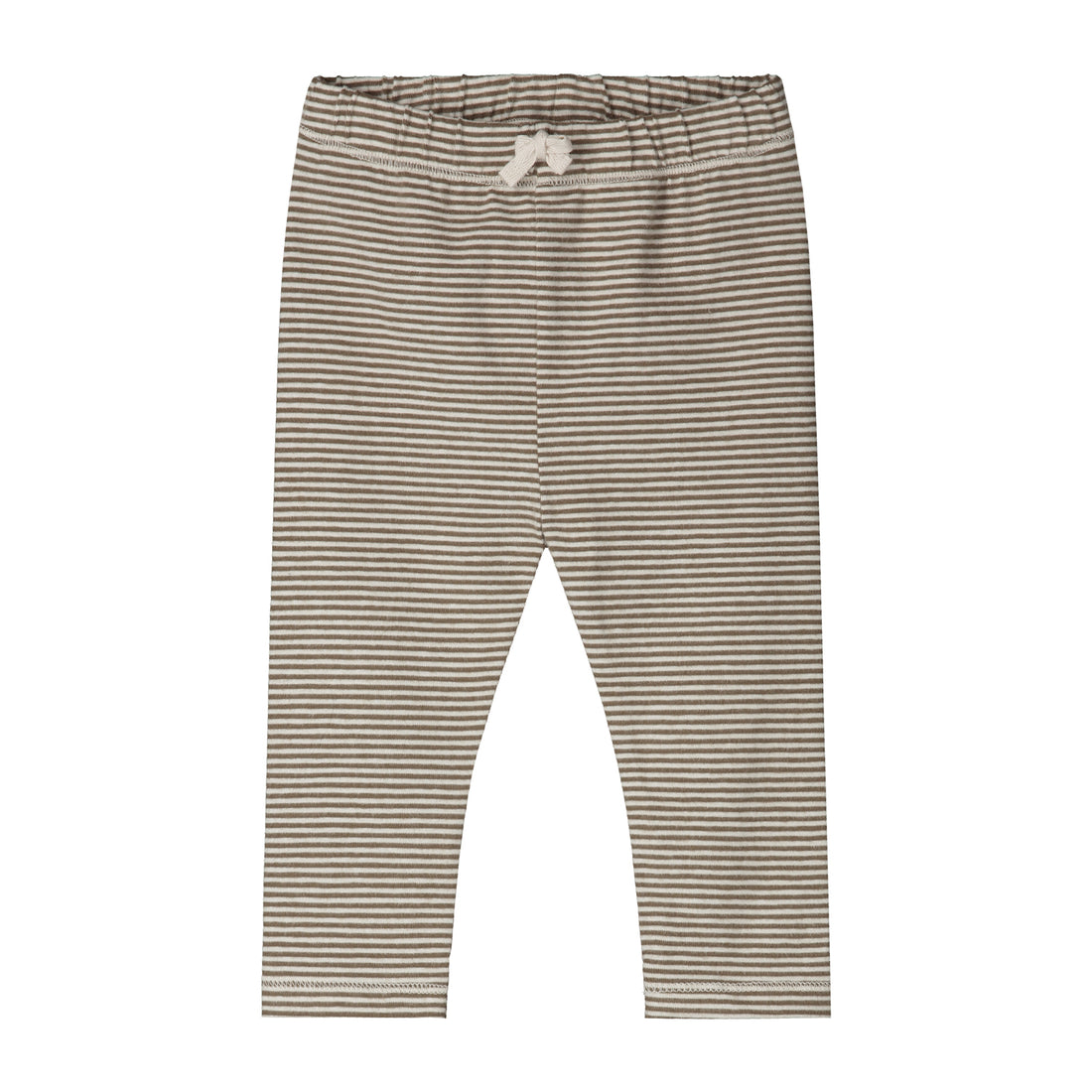 Organic cotton baby leggings made from GOTS-certified cotton, shown in brown striped colour.