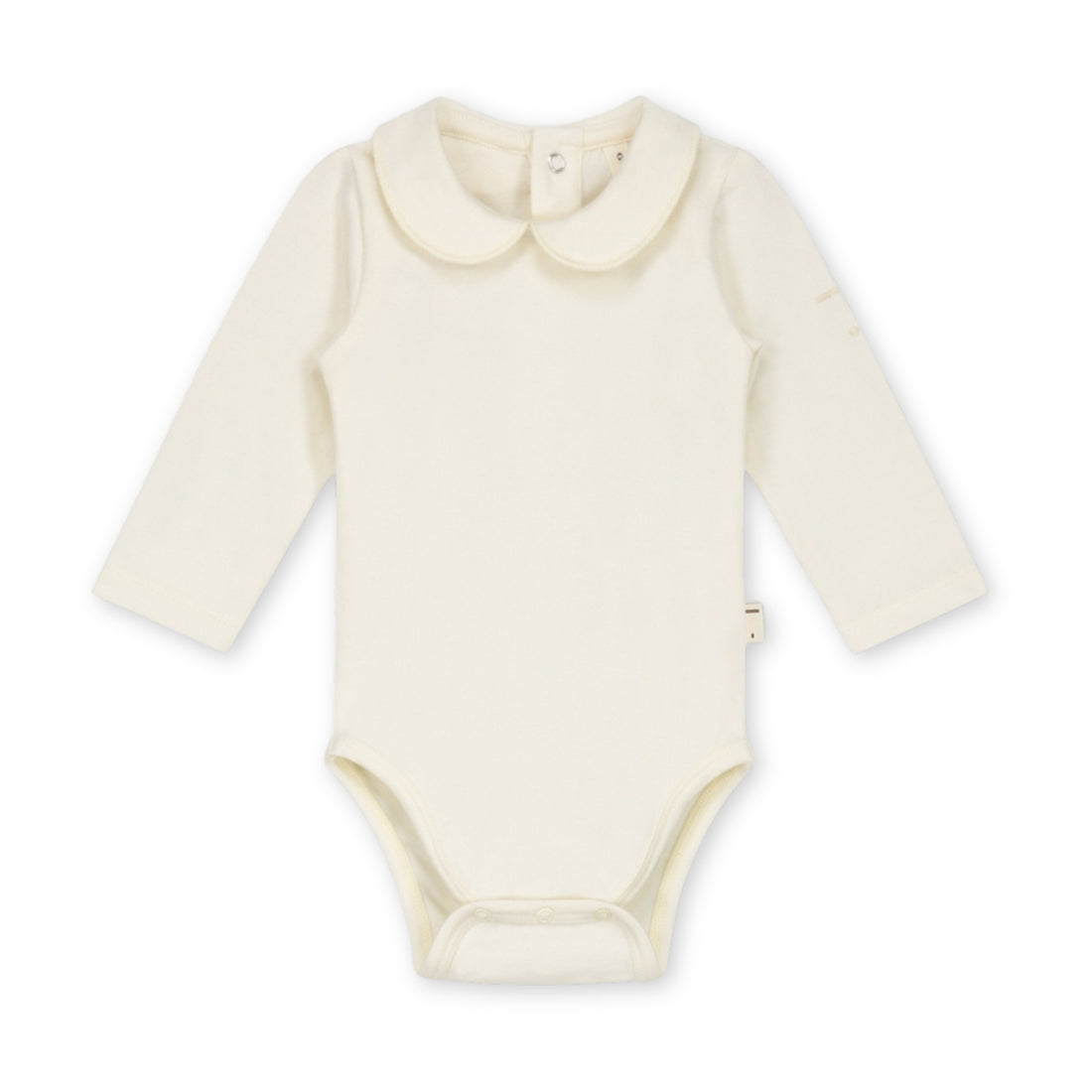 Organic cotton baby collar onesie made from GOTS-certified cotton, shown in white colour