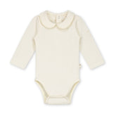 Organic cotton baby collar onesie made from GOTS-certified cotton, shown in white colour