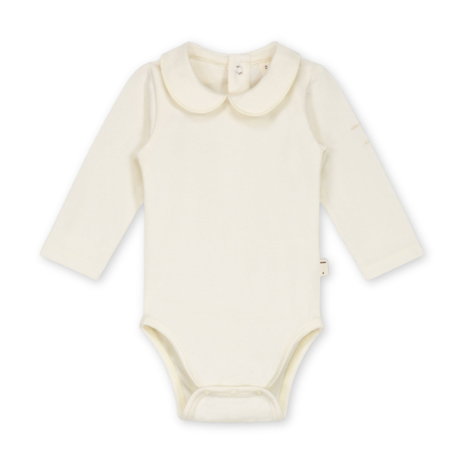 Organic cotton baby collar onesie made from GOTS-certified cotton, shown in white colour