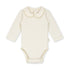 Organic cotton baby collar onesie made from GOTS-certified cotton, shown in white colour