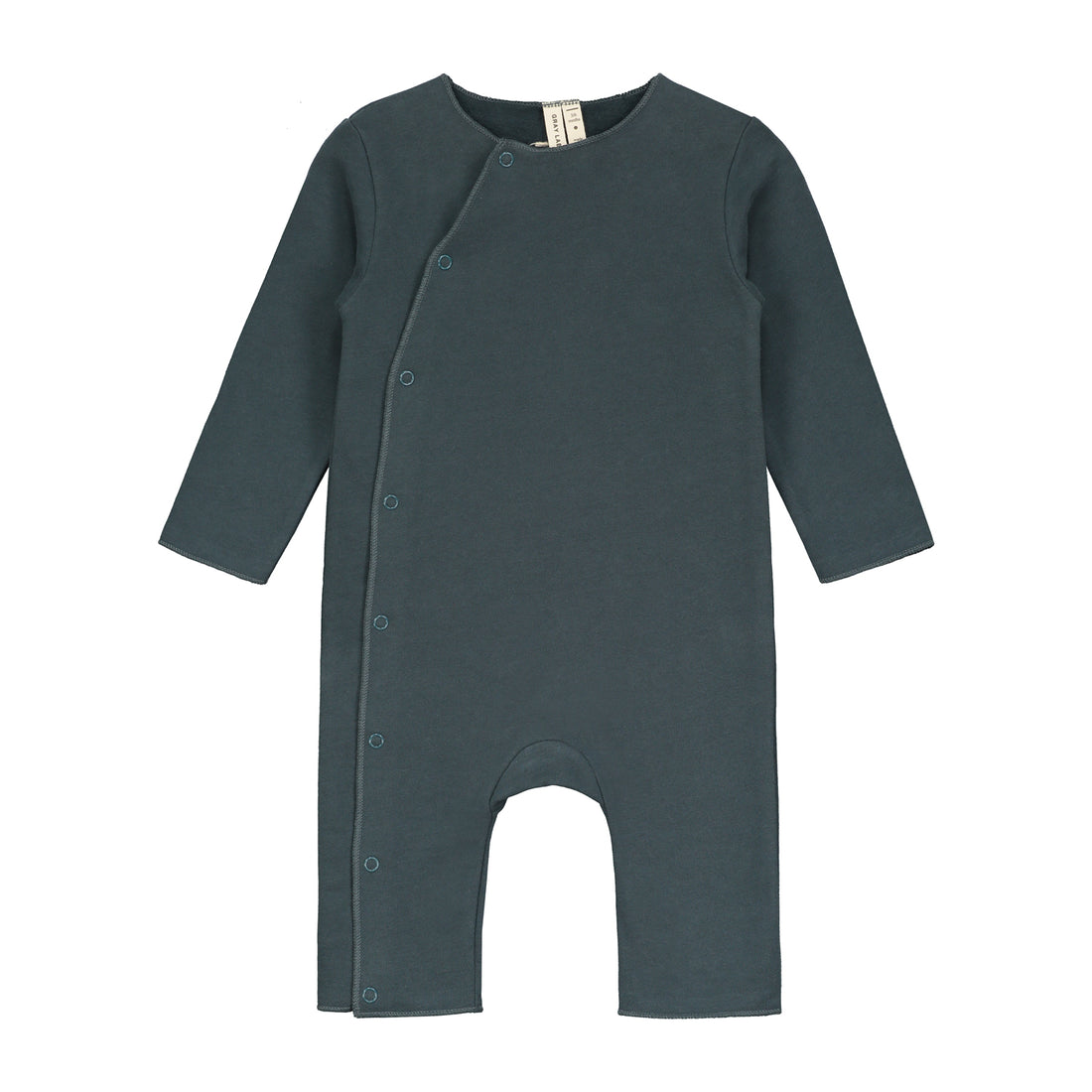 Organic cotton fleece baby suit made from GOTS-certified cotton, shown in blue colour.