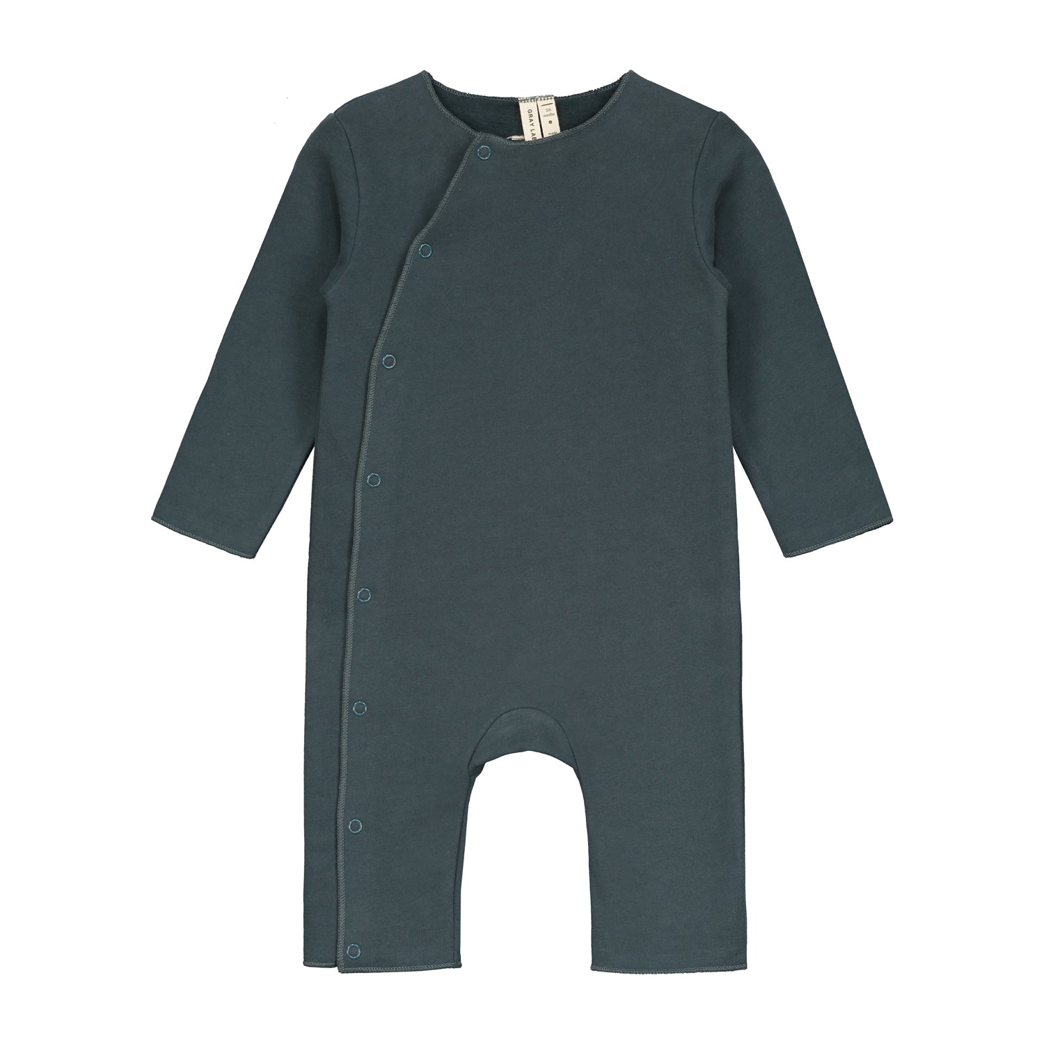Organic cotton fleece baby suit made from GOTS-certified cotton, shown in blue colour.