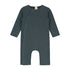 Organic cotton fleece baby suit made from GOTS-certified cotton, shown in blue colour.
