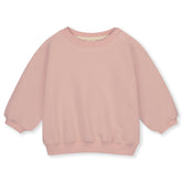 Organic cotton fleece dropped shoulder sweater made from GOTS-certified cotton, shown in pink colour