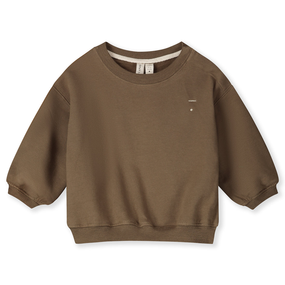 Organic cotton fleece dropped shoulder sweater made from GOTS-certified cotton, shown in brown colour