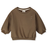 Organic cotton fleece dropped shoulder sweater made from GOTS-certified cotton, shown in brown colour