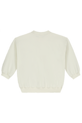 Organic cotton fleece dropped shoulder sweater made from GOTS-certified cotton, shown in white colour. Back side 