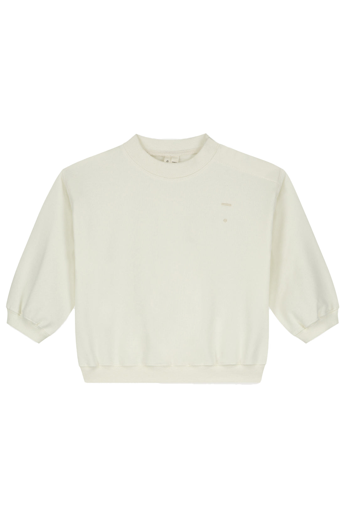Organic cotton fleece dropped shoulder sweater made from GOTS-certified cotton, shown in white colour