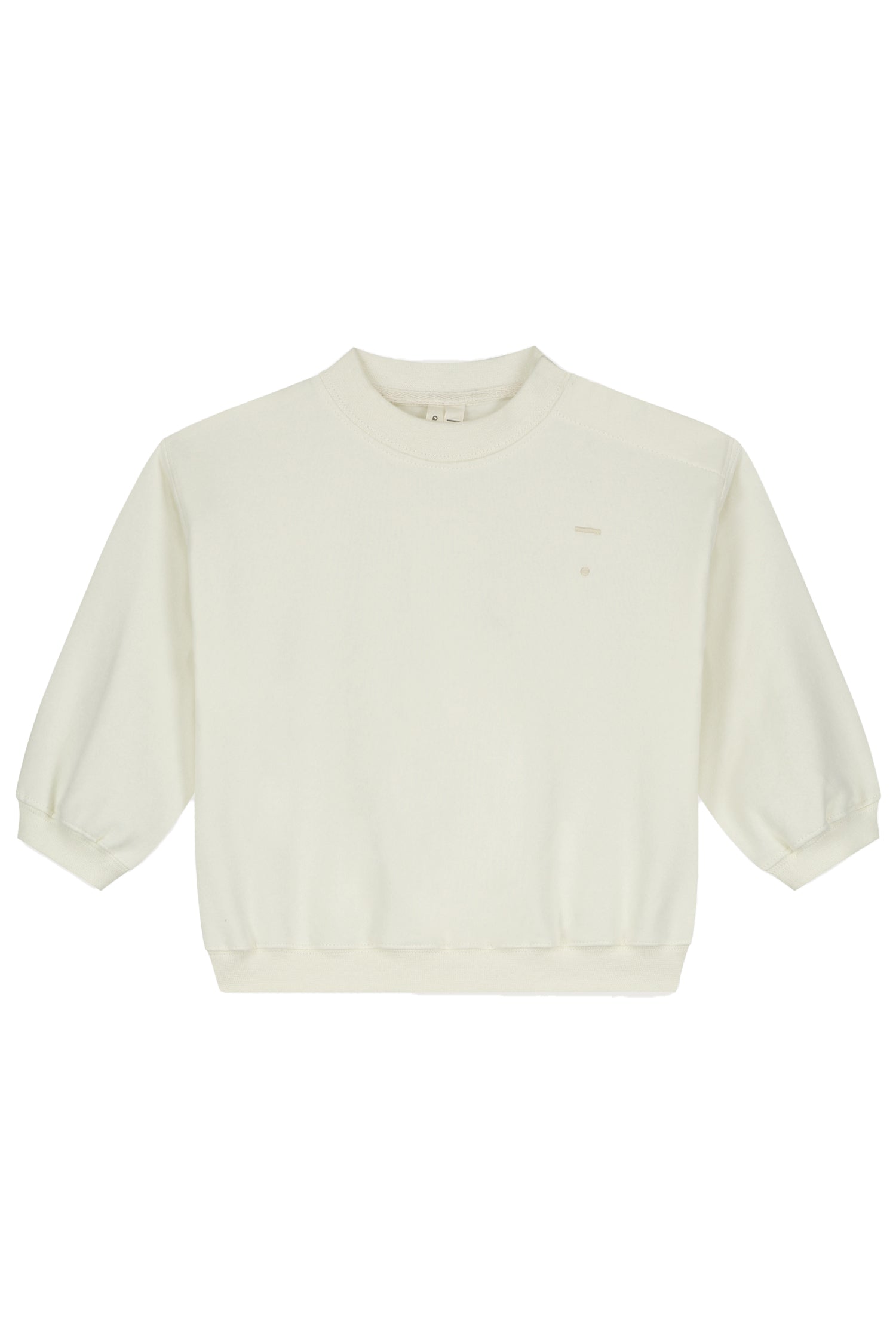 Organic cotton fleece dropped shoulder sweater made from GOTS-certified cotton, shown in white colour