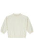 Organic cotton fleece dropped shoulder sweater made from GOTS-certified cotton, shown in white colour