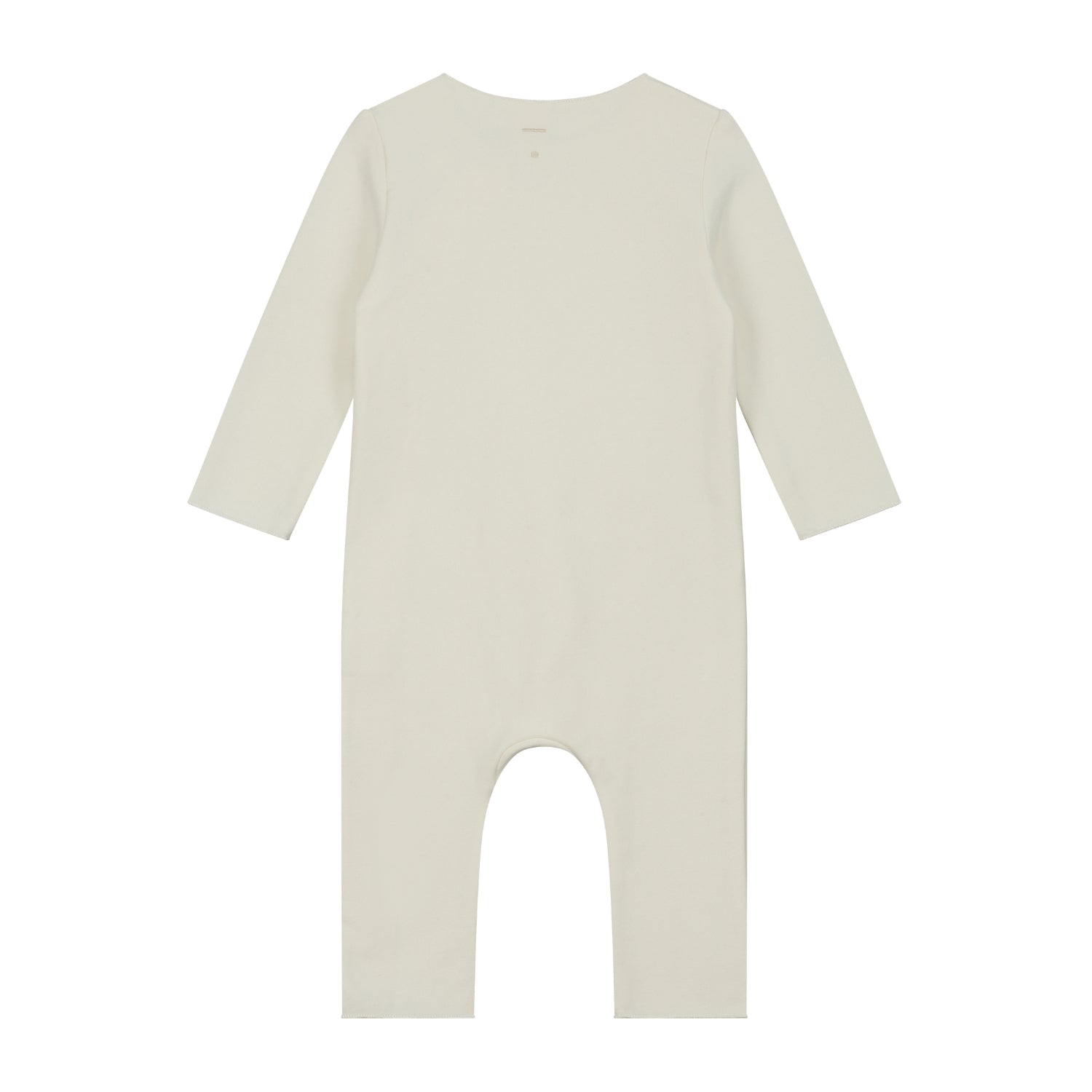 Organic cotton fleece baby suit made from GOTS-certified cotton, shown in white colour. Back side